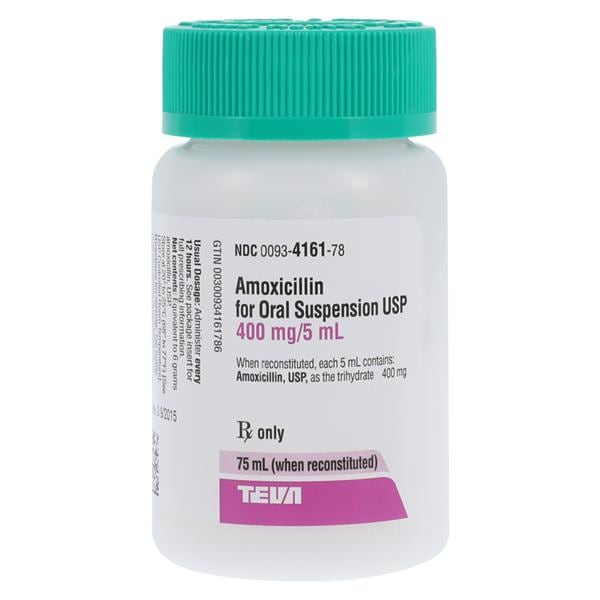 Amoxicillin Oral Suspension 400mg/5mL Fruit Gum Bottle 75mL/Bt