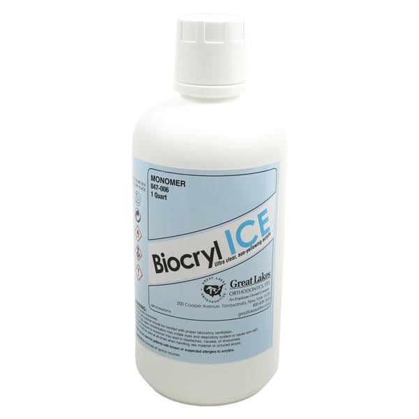 Biocryl ICE Orthodontic Resin Non-Yellowing Acrylic Monomer Clear 1 Quart Qt/Bt