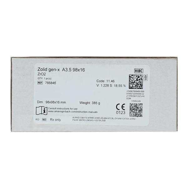 Zolid Gen-X Zirconia Disc A3.5 98x16 Ea