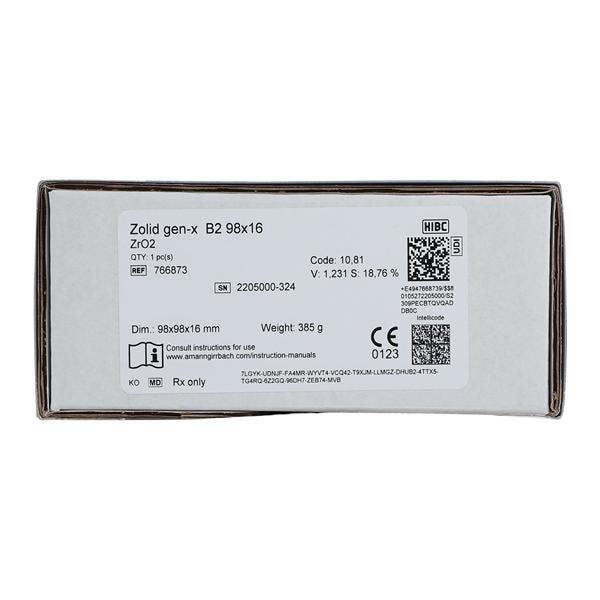 Zolid Gen-X Zirconia Disc B2 98x16 Ea