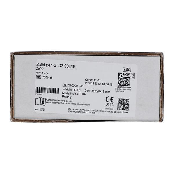 Zolid Gen-X Zirconia Disc D3 98x18 Ea