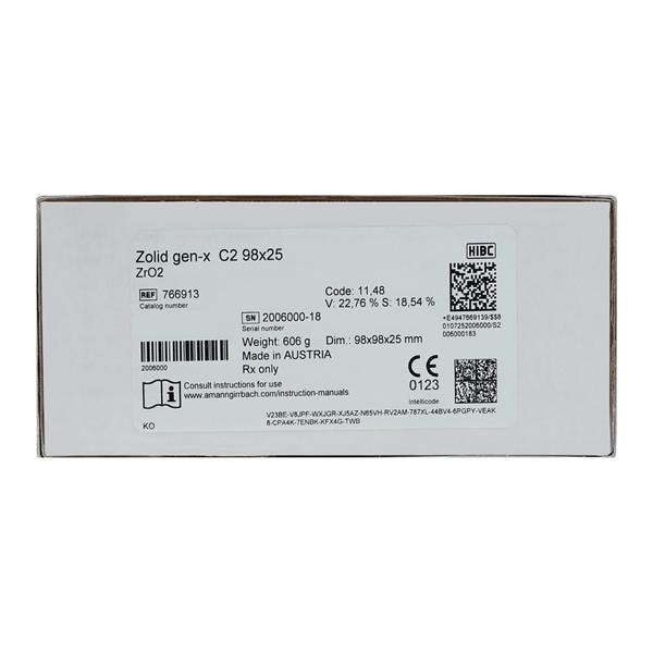 Zolid Gen-X Zirconia Disc C2 98x25 Ea