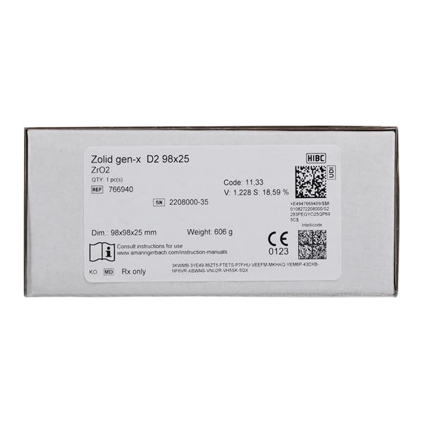 Zolid Gen-X Zirconia Disc D2 98x25 Ea