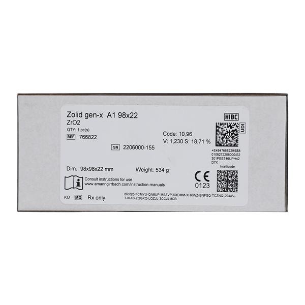 Zolid Gen-X Zirconia Disc A1 98x22 Ea