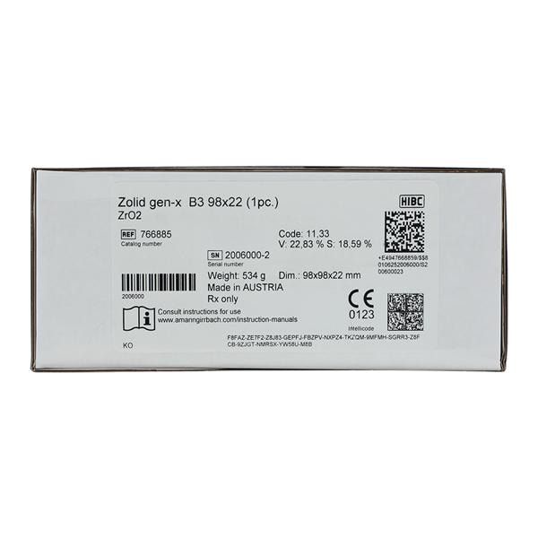 Zolid Gen-X Zirconia Disc B3 98x22 Ea