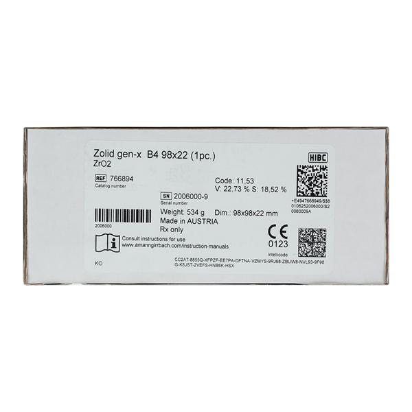 Zolid Gen-X Zirconia Disc B4 98x22 Ea