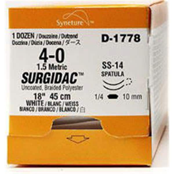 Surgidac Suture 5-0 18" Polyester Braid SS-14 White 12/Ca