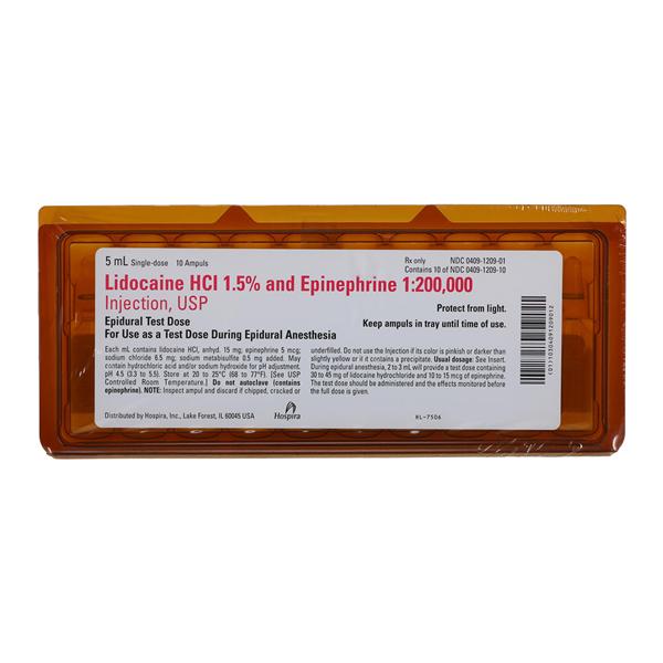 Lidocaine HCl Epinephrine Injection 1.5% 1:200,000 PF Ampule 5mL 10/Package