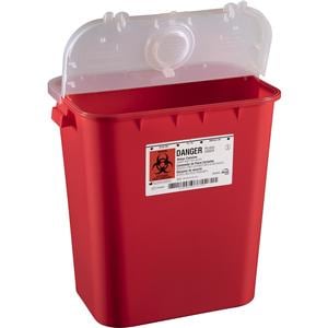 Sentinel Sharps Container 8gal Red 16-1/2x11-13/16x15-7/8" Ld Rnd Opn Plstc Ea