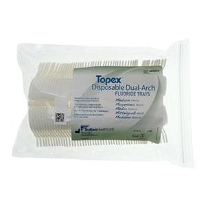 Topex Dual Arch Fluoride Trays Foam Medium W/ Lckng Hndls White Disposable 50/Pk