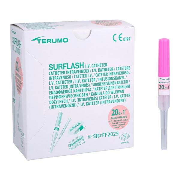 SurFlash IV Catheter 20 Gauge 1" Pink 50/Bx