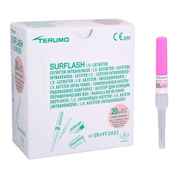 SurFlash IV Catheter 20 Gauge 1-1/4" Pink 50/Bx