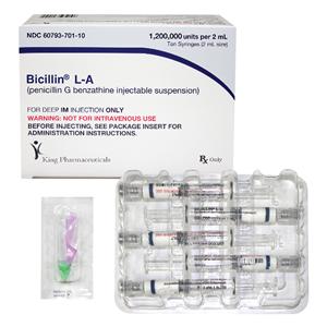 Bicillin L-A Injection 1.2MU Adult Prefilled Syringe 2mL 10/Pk