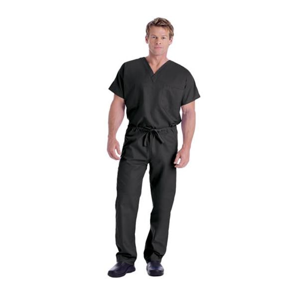 Scrub Shirt V-Neck 1 Pocket Short Sleeves X-Small Black Unisex Ea