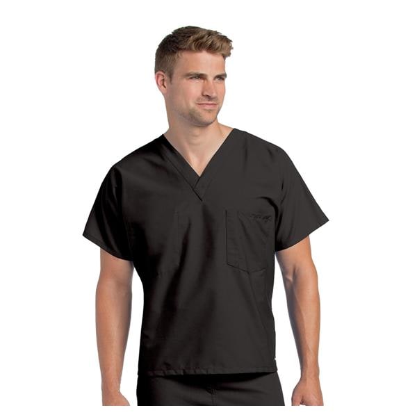 Scrub Shirt V-Neck 1 Pocket Short Sleeves 2X Large Black Unisex Ea