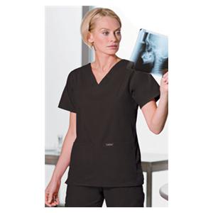 Scrub Shirt V-Neck 4 Pockets Short Sleeves X-Small Black Womens Ea