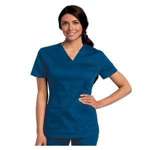 Scrub Shirt V-Neck 1 Pocket Short Sleeves Large Galaxy Blue Unisex Ea