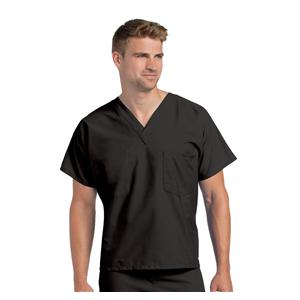 Scrub Shirt V-Neck 1 Pocket Short Sleeves Medium Black Unisex Ea