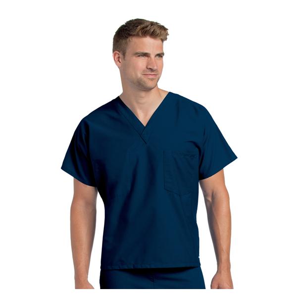 Scrub Shirt V-Neck 1 Pocket Short Sleeves Large Navy Unisex Ea