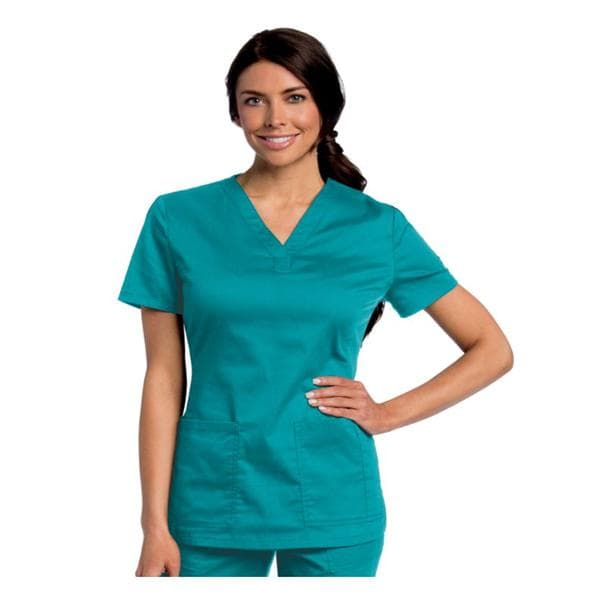 Scrub Shirt V-Neck 1 Pocket Short Sleeves Large Teal Unisex Ea