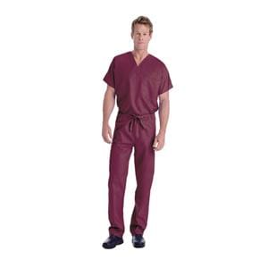 Scrub Shirt V-Neck 1 Pocket Short Sleeves Medium Wine Unisex Ea