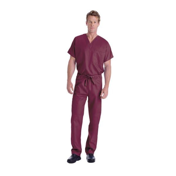 Scrub Shirt V-Neck 1 Pocket Short Sleeves Medium Wine Unisex Ea