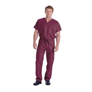 Scrub Shirt V-Neck 1 Pocket Short Sleeves X-Small Wine Unisex Ea