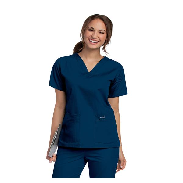 Scrub Shirt 65% Plstr/35% Ctn V-Neck 4 Pkts Short Sleeves Medium Nvy Womens Ea