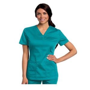 Scrub Shirt V-Neck 4 Pockets Short Sleeves X-Large Teal Womens Ea