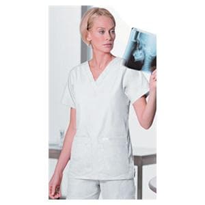 Scrub Shirt V-Neck 4 Pockets Short Sleeves Small White Womens Ea