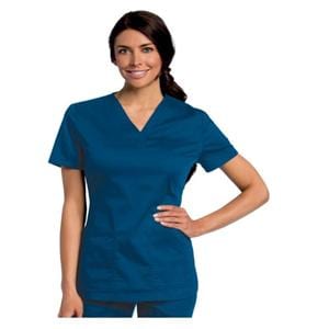 Scrub Shirt V-Neck 4 Pockets Short Sleeves X-Small Galaxy Blue Womens Ea