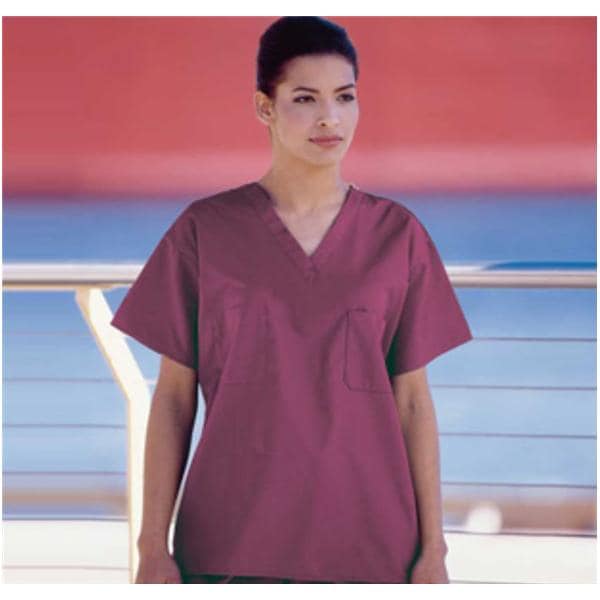 Fashion Seal Scrub Shirt 1 Pocket Set-In Sleeves Medium Cranberry Unisex Ea