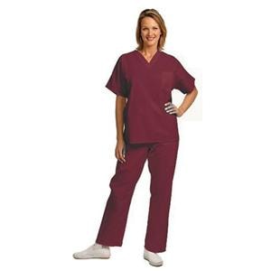 Fashion Seal Scrub Shirt V-Neck 1 Pocket Small Burgundy Unisex Ea