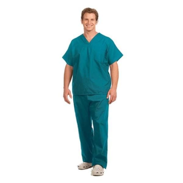 Fashion Seal Scrub Shirt V-Neck 1 Pocket Short Sleeves Small Teal Unisex Ea