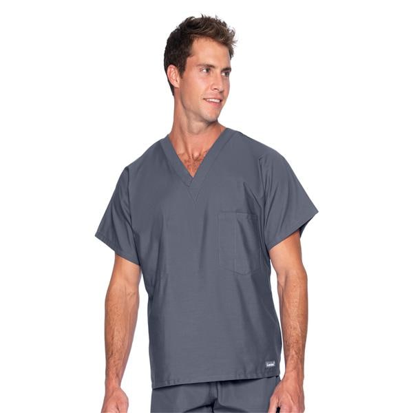 Scrub Shirt V-Neck 1 Pocket Short Sleeves Large Steel Grey Unisex Ea