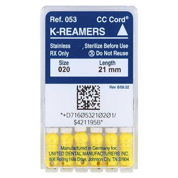 Hand K-Reamer 21 mm Size 20 Stainless Steel Yellow 6/Bx