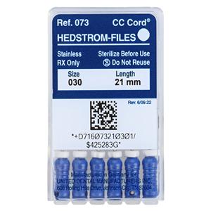 Zipperer Hand Hedstrom Files 21 mm Size 30 Stainless Steel Blue 6/Bx