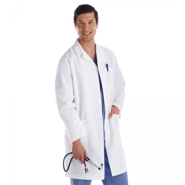 META Lab Coat 3 Pockets Long Sleeves 38 in X-Large White Mens Ea