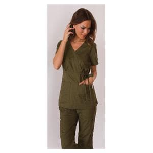 Scrub Shirt 55% Cot / 45% Plystr 2 Pockets Short Sleeves Medium Olive Womens Ea