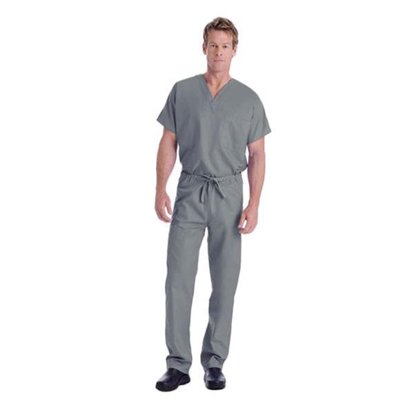 Scrub Shirt V-Neck 1 Pocket Short Sleeves Medium Steel Grey Unisex Ea