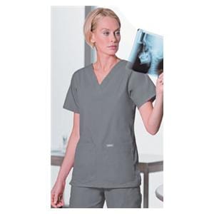 Scrub Shirt V-Neck 4 Pockets Short Sleeves Small Steel Grey Womens Ea