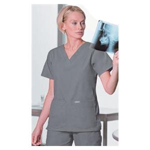 Scrub Shirt V-Neck 4 Pockets Short Sleeves X-Small Steel Grey Womens Ea