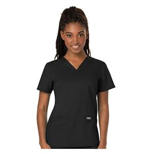 Cherokee Scrub Shirt V-Neck 3 Pockets Short Sleeves Large Black Womens Ea