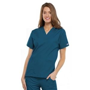 Cherokee Scrub Shirt V-Neck Short Sleeves Large Caribbean Blue Womens Ea