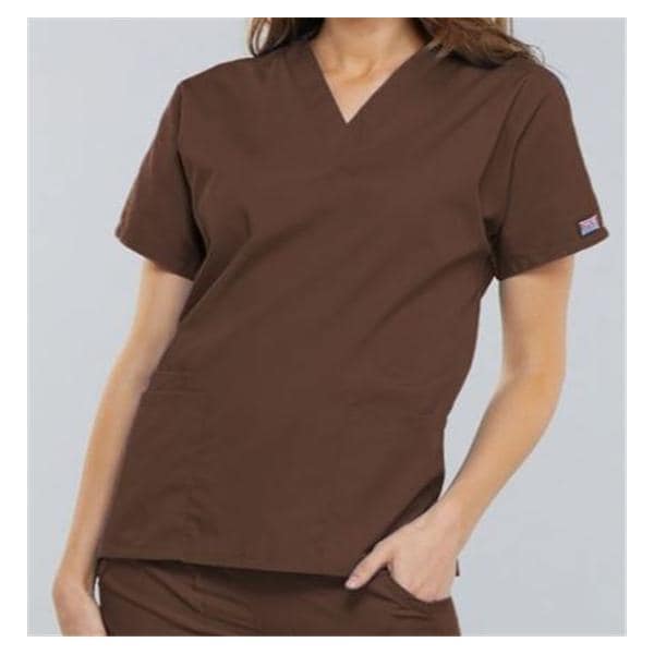 Cherokee Scrub Shirt V-Neck 3 Pockets Short Sleeves Small Chocolate Womens Ea