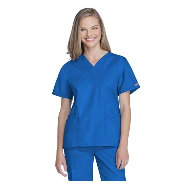 Cherokee Scrub Shirt V-Neck 3 Pockets Short Sleeves X-Large Royal Blue Womens Ea