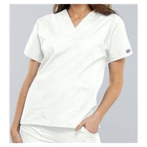 Cherokee Scrub Shirt V-Neck 3 Pockets Short Sleeves Large White Womens Ea