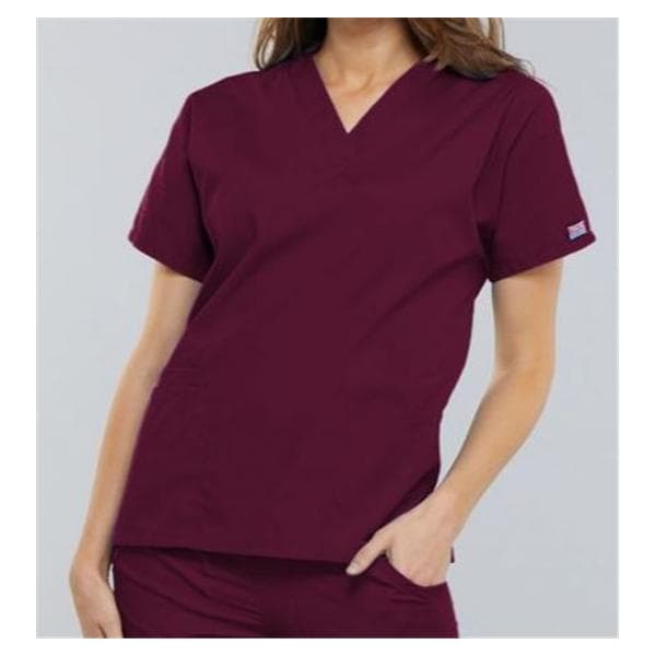 Cherokee Scrub Shirt V-Neck 3 Pockets Short Sleeves Medium Wine Womens Ea