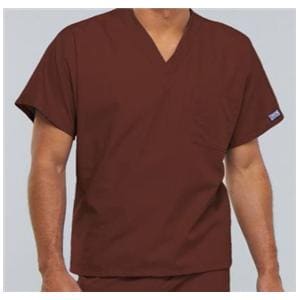 Cherokee Scrub Shirt V-Neck 1 Pocket Short Sleeves 2X Large Chocolate Unisex Ea