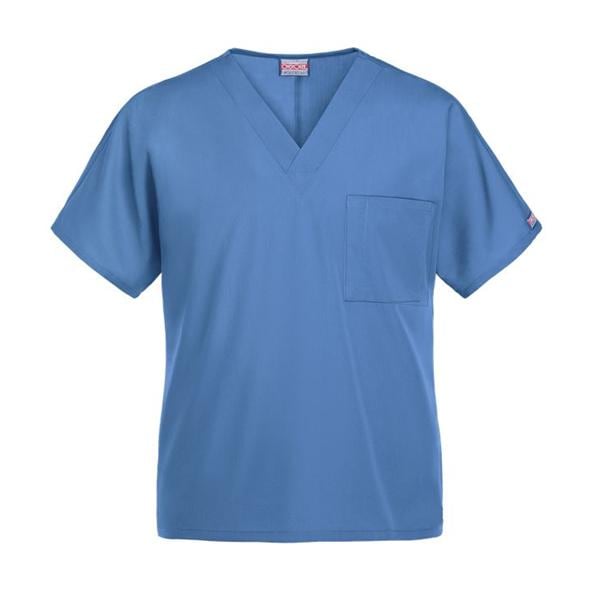 Cherokee Scrub Shirt V-Neck 1 Pocket Short Sleeves Large Ceil Blue Unisex Ea